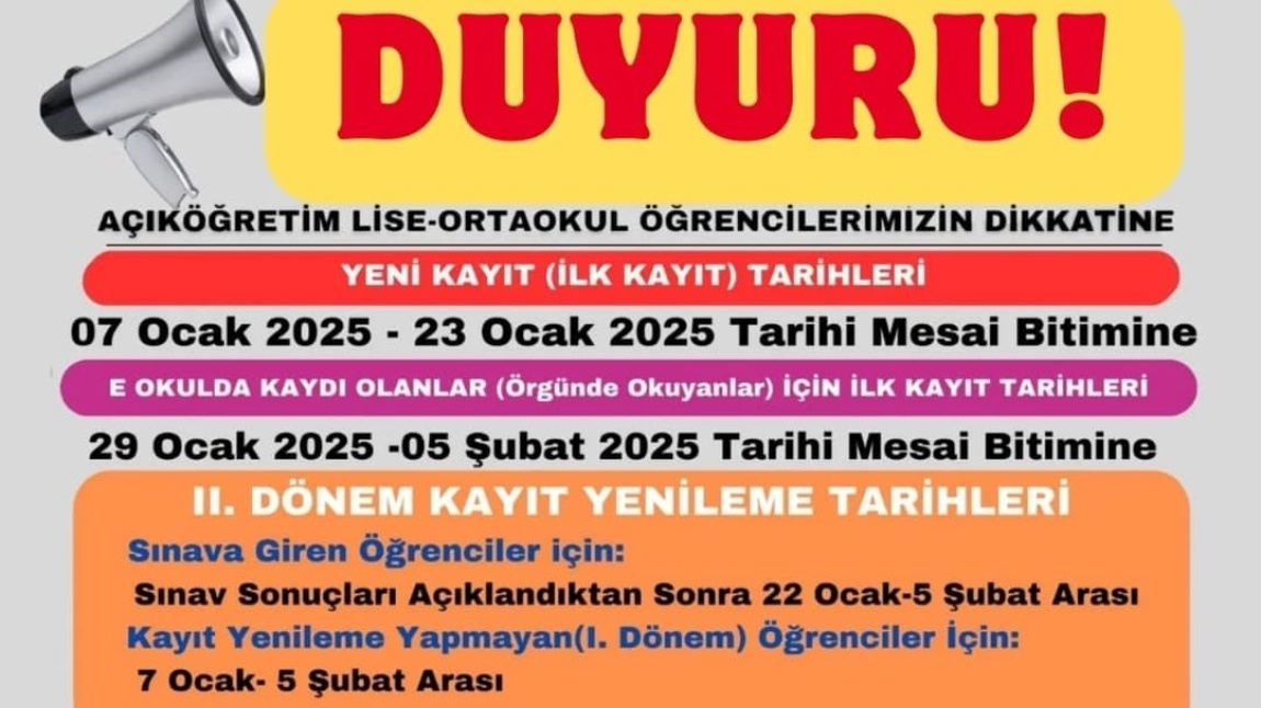 Açık Öğretim Öğrencilerimizin Dikkatine